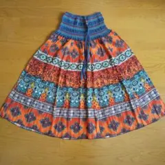 ボヘミアンスタイル フレアスカート オレンジ&ブルー系