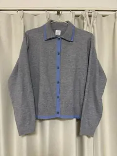 ポロ襟 レイヤード風配色カーディガン