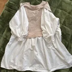 長袖カットソー ホワイト/ベージュLサイズ