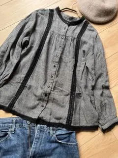 オススメ　サマンサモスモス　SM2 ブラウス　長袖　チェック　格子　綿麻素材