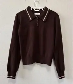 ダークブラウン ポロニット 長袖 韓国 三つボタン セーター カーディガン