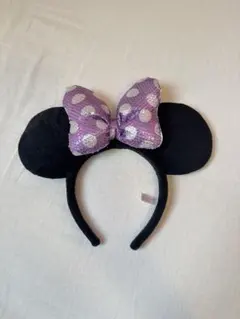 ミニーマウス　カチューシャ 紫の水玉リボン