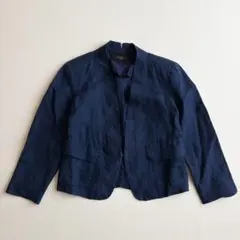 MaxMara✨リネンノーカラージャケット 38 ネイビー ボタンレスのサムネイル