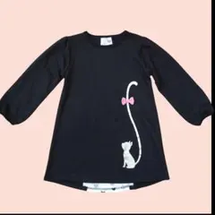 猫柄 長袖ワンピース 黒 130㎝
