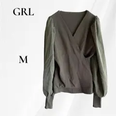◇GRL［at1366］袖切り替えカシュクールニットトップス　M　グリーン