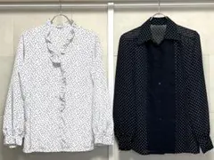お得セット！　レトロブラウス　白黒　総柄フリル　水玉レース　まとめ売り