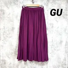 【GU】ロングプリーツスカート ピンク紫 裏地 ウエストゴム Mサイズ