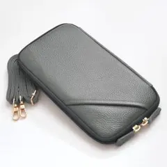 ■新品　送料込み■牛革エンボス　縦横2WAY　サコッシュスマホショルダーバッグ灰