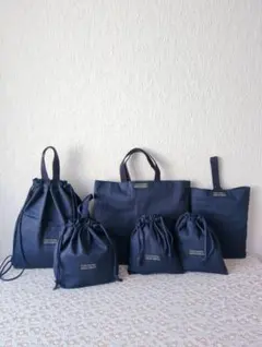 ブルー、紺、無地シンプル　入園入学6点セット　レッスンバッグ、体操着入れ