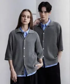 ベーシック/スプレー 畦編み半袖ニットシャツカーディガン