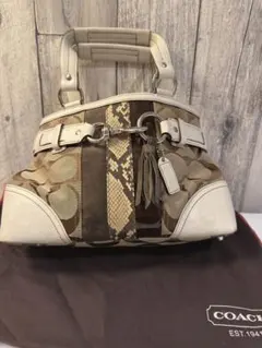 【希少】COACH コーチ ハンプトンズ シグネチャー パイソン ハンドバッグ