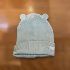 ZARA クマ耳付きくすみブルーのキッズニット帽子