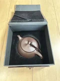 茶釜 陶器製 茶色 専用ケース付き