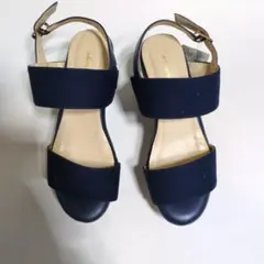 ネイビー ウェッジサンダル アンクルストラップ