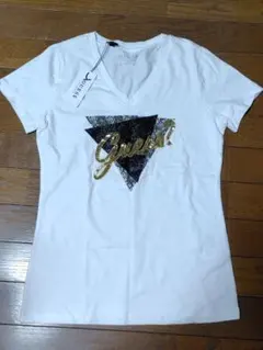 Guess Vネック Tシャツ ホワイト　ゲス　スパンコール　ラメ　キラキラ