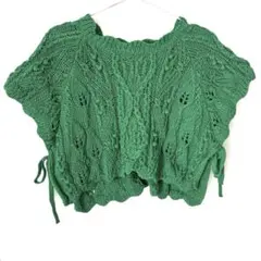 極美品 ZARA 緑 ケーブル編み クロップドニットベスト サイドリボン L