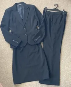 11号 ストライプ ビジネススーツ3点セット 事務服 パンツスーツ スカート