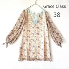 ◆616 グレースクラス【M】シルクシフォンチュニック スリットネック 花柄