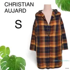 ★美品★クリスチャンオジャール フード付きカーディガン S オレンジ系 チェック