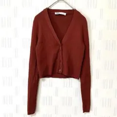 【ZARA ザラ】クロップド丈カーディガン Vネック　リブニット S シンプル