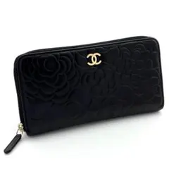 【最高級美品】シャネル カメリア ラムスキン ココマーク ブラック 長財布