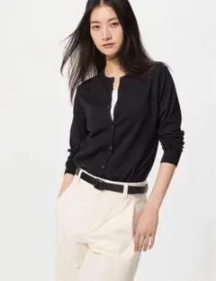 UNIQLO UVカットクルーネックカーディガン/ウォッシャブル　ブラック　M