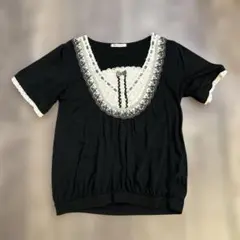 axes femme レース リボン カットソー トップス ブラックのサムネイル