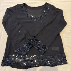 美品United Arrow Slitzスパンコール付き長袖シャツシースルー38