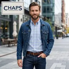 【美品】CHAPS チャップス 長袖 ドレスシャツ XL 形態安定 ストレッチ青