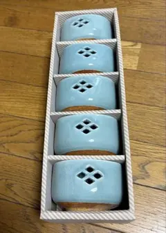 美濃焼 作山窯 亀甲青地透かし 小鉢5客セット