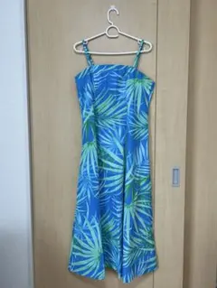 フラダンスドレス 青と緑の葉柄 CCfashions