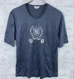 Leilian レリアン 半袖カットソー 刺繍ロゴ Tシャツ ネイビー 9号