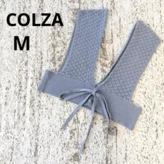 コルザ ニットベスト ビスチェ M くすみブルー クロシェ編み リボン 重ね着のサムネイル