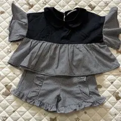 チェック柄　セットアップ　フリル　SHEIN 襟付き ブラウス