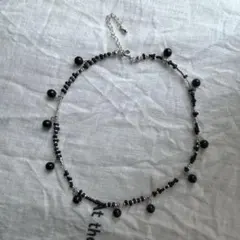 ビーズネックレス　ブラック　シルバー