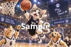「バスケ猫のダンク」 デジタルアート イラスト ポストカード