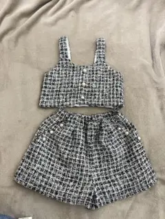 BABYDOLL 白　ツイード　クロップトップ&ショートパンツセット　120