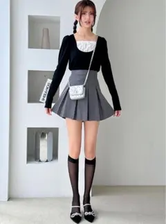 GRLグレイル　インパン裏地付きボックスプリーツミニスカート　グレー