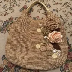 手編み花✿モチーフ編みバッグ マニラヘンプヤーンブルー - メルカリ