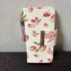 手帳型　iPhone7.8ケース　薔薇柄、苺柄