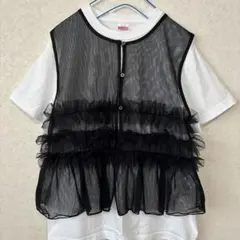 美品Te chichiテチチ シアー重ねフリルベスト　ブラックのサムネイル