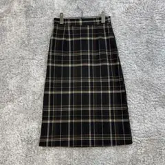 ♡C.L【S】茶色 チェック柄 スカート バックスリット 厚手 秋冬 ミモレ丈