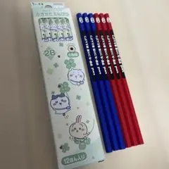 2B 연필, 12개 팩, 일본산, 육각형 샤프트, 치이카와, 빨간색 연필, 파란색 연필