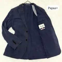 PAPAS パパス テーラード ジャケット シングル ネイビー リネン混 綿