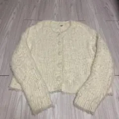 H&M シャギーニット カーディガン ホワイト S
