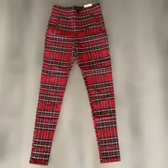 【新品】赤と黒のチェック柄ハイライズレギンス XS ストレッチ