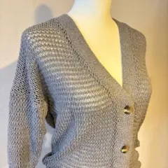 LACOSTE メッシュ編み 五分袖　ニットカーディガン グレー　34