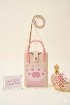 【新品未使用】ミニショルダー。猫。肉球。スマホケース。ピンク。アイボリー。