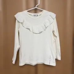 キッズ 白 フリル肩 長袖トップス 110 カットソー 女の子 ホワイト