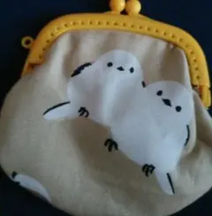 ハンドメイド シマエナガ柄 がま口 イエロー